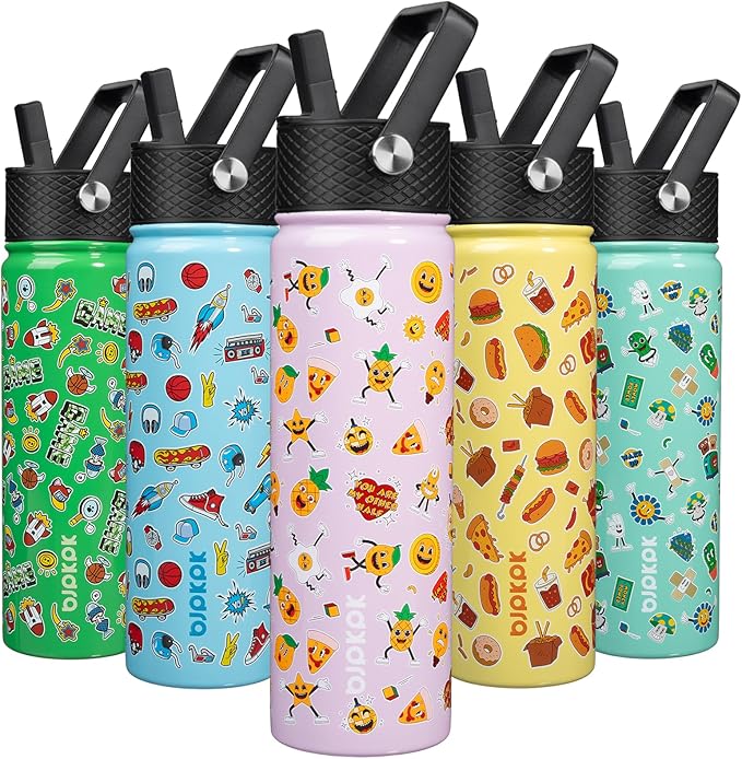 BJPKPK Insulated Water Bottle with Straw Lid, 22 oz Stainless Steel Metal Water Bottles, Reusable Leak Proof BPA Free Water Bottles, Cups, Thermo, Hawaii Fruits-Purple - Bloomnest