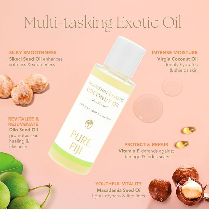 PURE FIJI Travel Size Nourishing Exotic Coconut Oil, Starfruit (3oz/90ml)