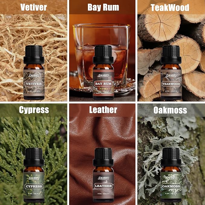 SALUBRITO Gentlement Fragrance Oils Set, Wood Essential Oils Set for Diffuser, Candle, Soap Making, Strong Scented Oil, Sandalwood, Frankincense and More - Bloomnest