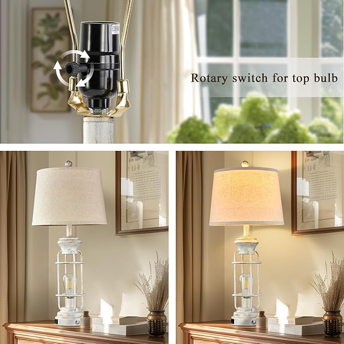 28" Farmhouse Table Lamp Set of 2 with USB Charging Ports, Tall Table Lamp for Living Room,3-Way Dimmable Lamps for Bedroom, Rustic Bedside Lamp, Industrial Nightstand Lamps,Bulbs Included - Bloomnest