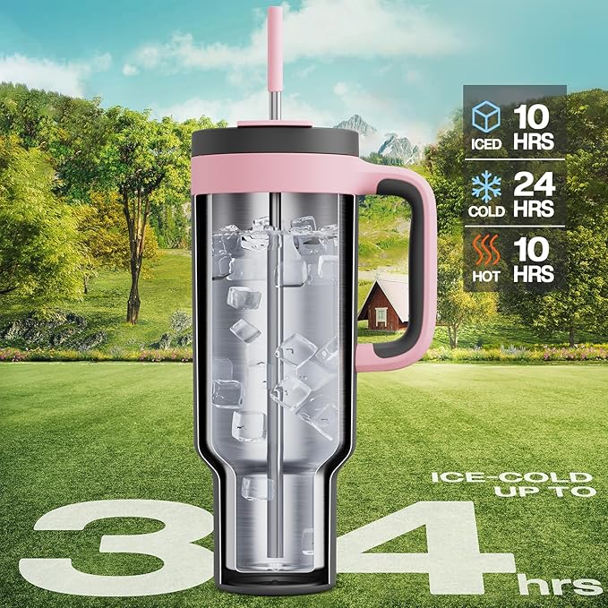 50 oz Tumbler with Handle, 2-in-1 Straw and Sip Lid, Leakproof, Dishwasher Safe, Insulated Stainless Steel Travel Coffee Mug, Keeps Cold for 34 Hours, Fits in Car Cup Holder (Rebellion) - Bloomnest