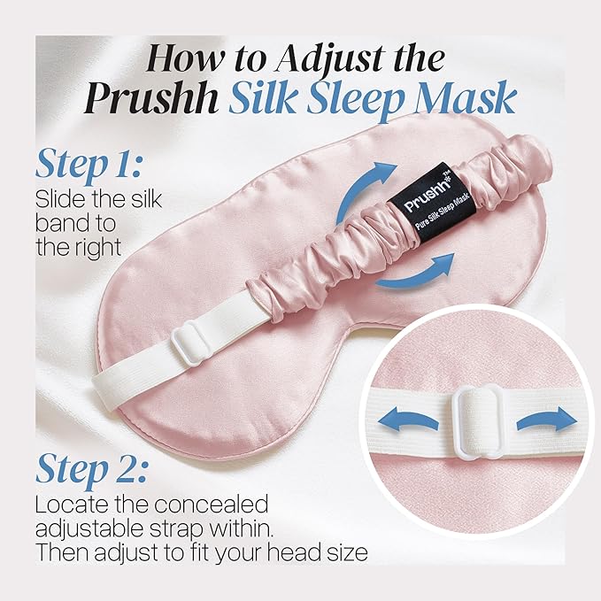 Adjustable Silk Sleep Mask Eye Covers | 100% Pure 6A Mulberry Silk | Blackout & Hypoallergenic | Concealed Strap for Women & Men | for Sleeping & Travel (Pink) - Bloomnest