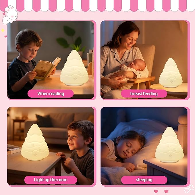 Night Light for Kids, Rechargeable Dimmable Silicone LED Nightlight with 7 Colors, Baby Nursery Night Lamp, Touch Squishy Lamp, Cute Gifts for Girls, Boys, Toddler Room Decor, Christmas Tree - Bloomnest