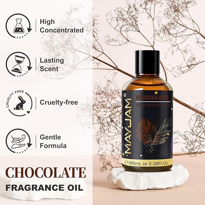 Chocolate Fragrance Oil Essential Oil, MAYJAM 3.38FL.OZ Chocolate Oil for Diffusers for Home, Long Lasting Scented Oils for Soap Candle Making - 100ML MAYJAM