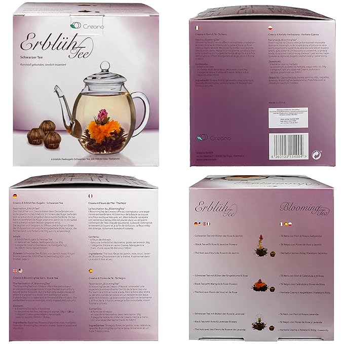 Creano Flowering Tea – Flower Tea Ball Gift set with 17oz Glass Teapot - Black tea - Bloomnest