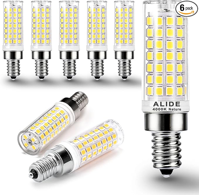 ALIDE E12 75 Watt Replacement LED Candelabra Bulbs C7,4000K Natural White,800LM T6 7.5W LED E12 Chandelier Light Bulbs for Ceiling Fan Pendant Lighting,Non-dimmable,6 Pack - Bloomnest
