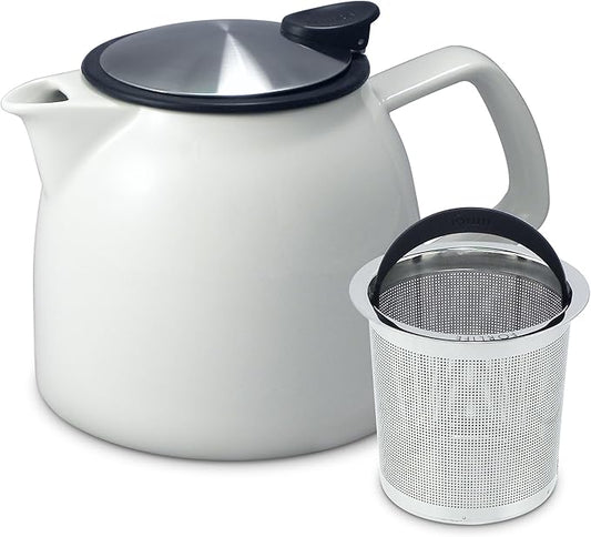 FORLIFE Bell Ceramic Teapot with Basket Infuser, 26-Ounce/770ml, White - Bloomnest