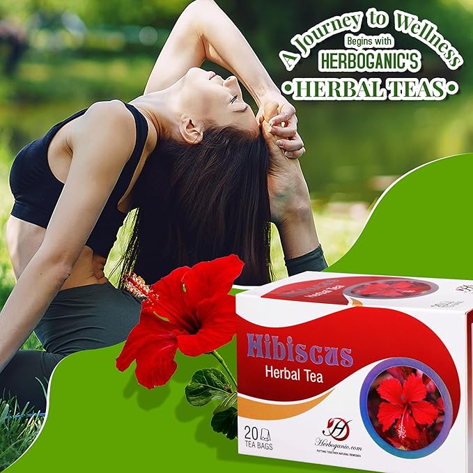 HERBOGANIC Hibiscus Herbal Tea - Digestion and Immune Support | Refreshing and Delicious Blend | Natural Ingredients | 20 Tea Bags - Bloomnest