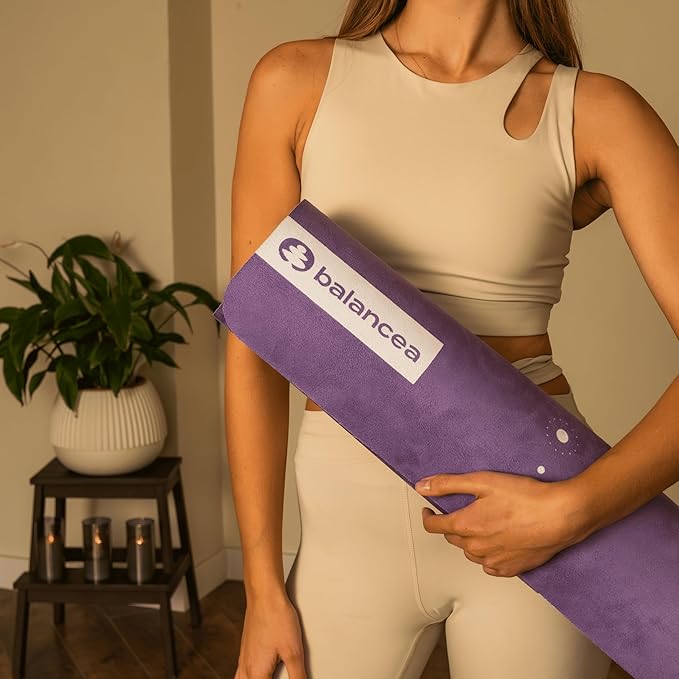 Yoga Mat With Strap 5mm Non Slip Suede & TPE - Beige Eco-Friendly Fitness & Exercise Mat for Home Gym, Pilates, Hot Yoga, and Meditation - Lightweight Durable 72 x 24 inch Workout Mat for Women, Men