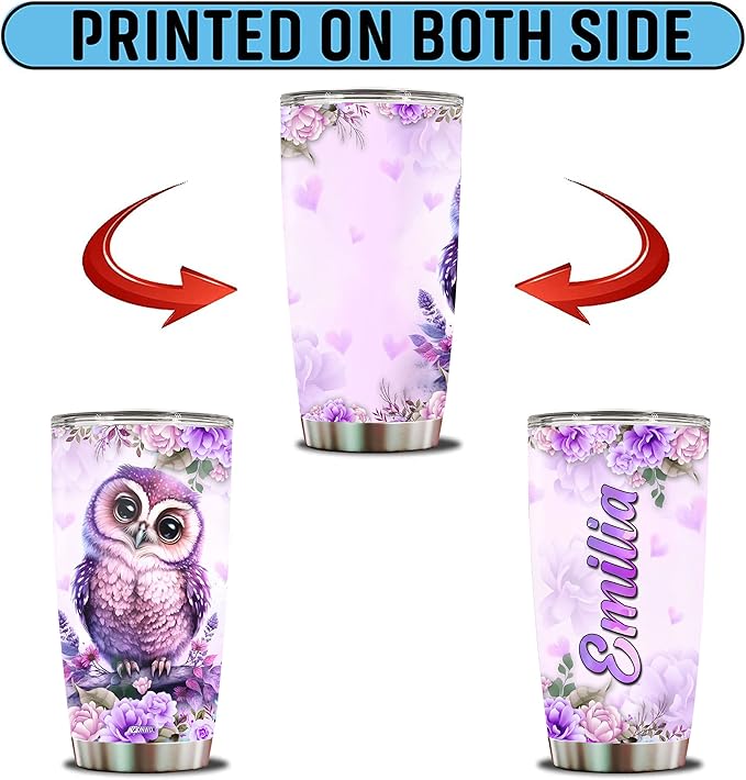 Personalized Owl Tumbler Customized Name Owls Mug Gifts For Men Women Custom Water Bottle Cups 20oz Gift For Girls Valentine Birthday Christmas Insulated Stainless Steel Coffee Cup With Lid - Bloomnest