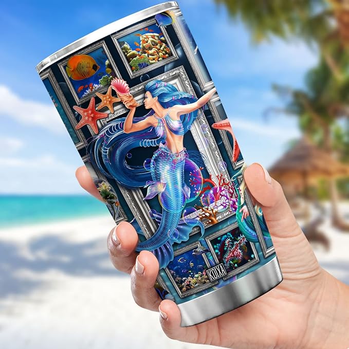 Mermaid Tumbler For Women Stainless Steel Coffee Cup With Lid 20 Oz Ocean Themed Gifts Mermaid Things For Girls Birthday Present Insulated Mug Novelty Mermaids Gift Ideas - Bloomnest