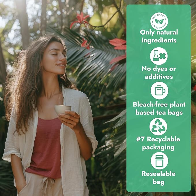 Vital Bloom 120 Tea Bags Moringa Tea, 100% Natural Moringa Leaves Herbal Tea, Supporting Digestion & Immune System - Bleach Free Tea Bags, Non-GMO (Free Bamboo Tongs Included) - Bloomnest