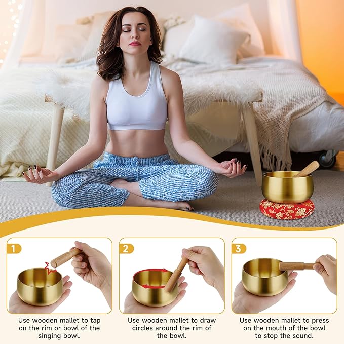 Tibetan Singing Bowl Set - 4 Inch Sound Bowls with Wooden Mallet and Cushion, Mini Meditation Bowl for Yoga, Mindfulness, Chakra Healing, Stress Relief, Bath Relaxation - Bloomnest
