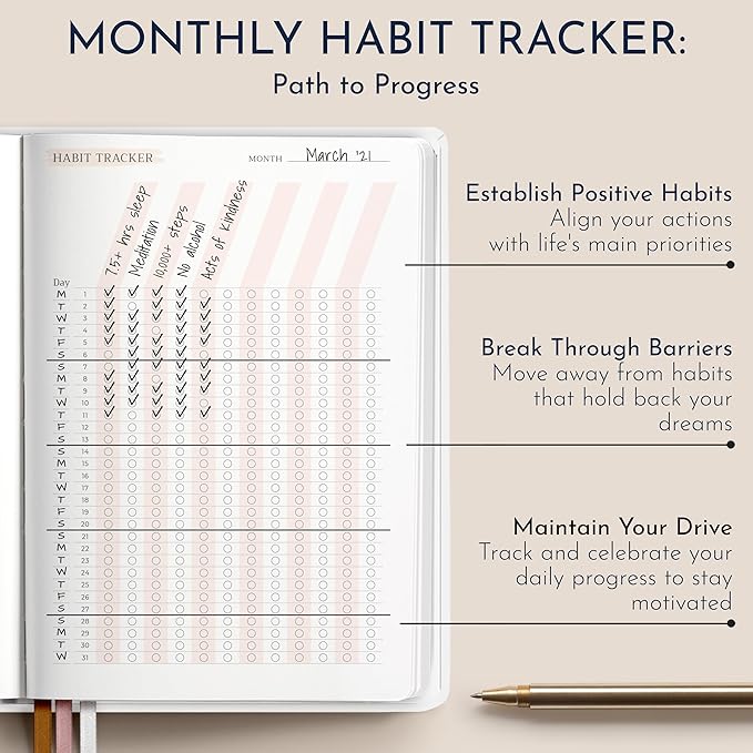 RYVE Daily Gratitude Journal for Women – 6-Month Guided Positivity & Wellness Journal with Prompts, Affirmations, Mindfulness, for Self-Reflection & Manifestation - Bloomnest
