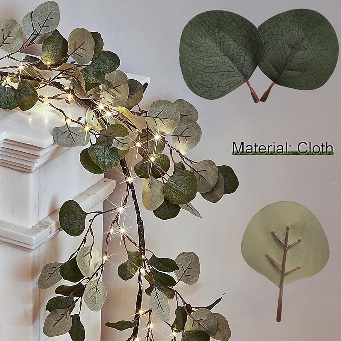Birchlitland Decorative Garland Lights 6FT 96 LED Fairy Lights, Lighted Eucalyptus Twig Garlands with Timer Battery Operated for Bedroom Stairs Party and Holiday Decor Indoor Outdoor - Bloomnest