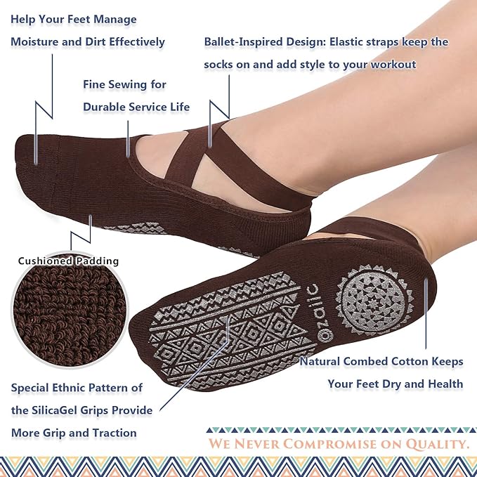 Ozaiic Pilates Socks for Women Non Slip Grip, Yoga Socks with Grippers for Barre, Hospital, Ballet, Dance, Barefoot Workout - Bloomnest