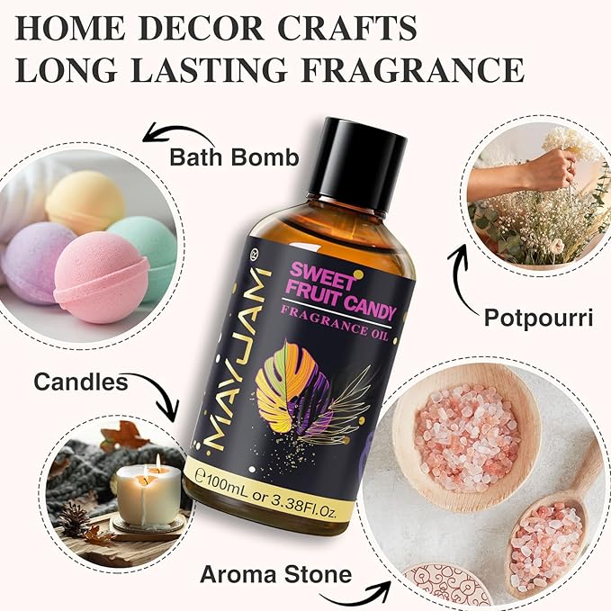 Sweet Fruit Candy Fragrance Oil Essential Oil, MAYJAM 3.38FL.OZ Sweet Fruit Candy Oil for Diffusers for Home, Long Lasting Scented Oils for Soap Candle Making - 100ML - Bloomnest