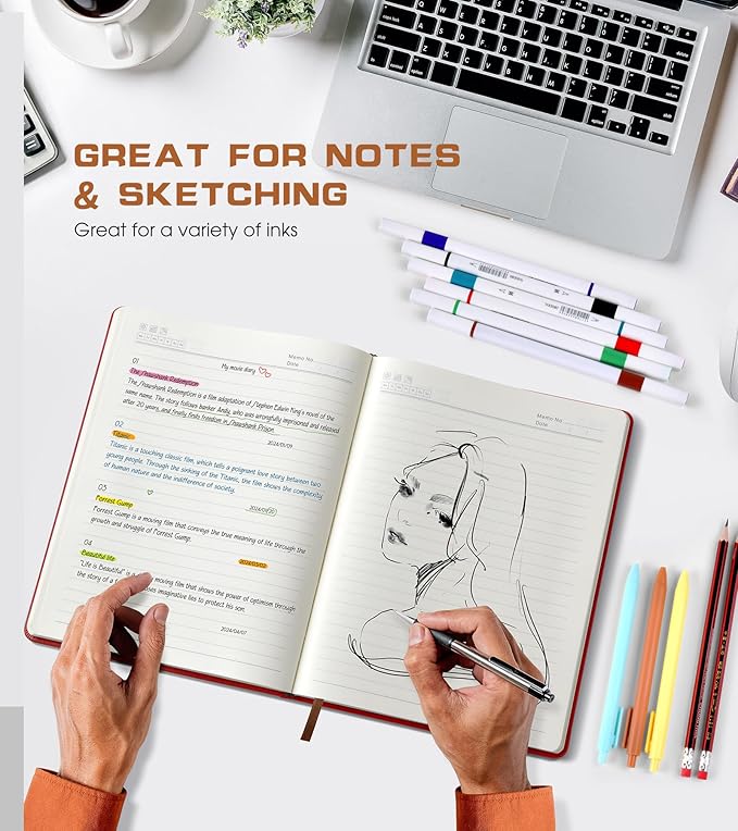 Lined Journal Notebook for Women Men,256 Pages B5 Large Hardcover Leather Journals for Writing,Travel,Business,Work & School,College Ruled Notebooks for Note Taking,Diary Notepad 7.8"×10.2" - Bloomnest