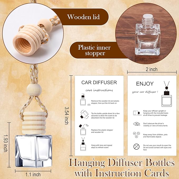 Boao 25 Sets Hanging Car Air Freshener Diffuser Bottles Empty Bulk with Car Diffuser Instruction Cards Organza Bags Glass Refillable Essential Oil Fragrance Aromatherapy Pendant (Cube, Clear) - Bloomnest