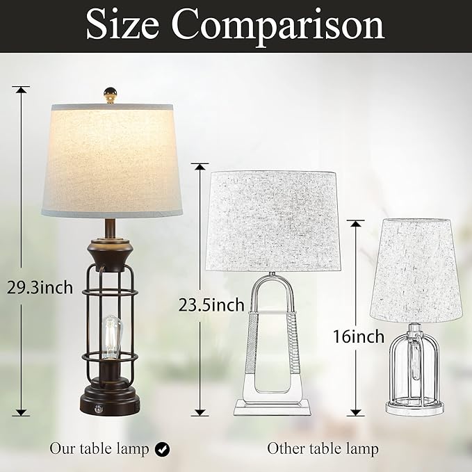 Table Lamps for Living Room Set of 2, 28" Tall Farmhouse Table Lamp with Oil Rubbed Bronze Finish, Bedroom Lamps for Nightstand with White Oatmeal Lampshade, 4 Bulbs Included - Bloomnest