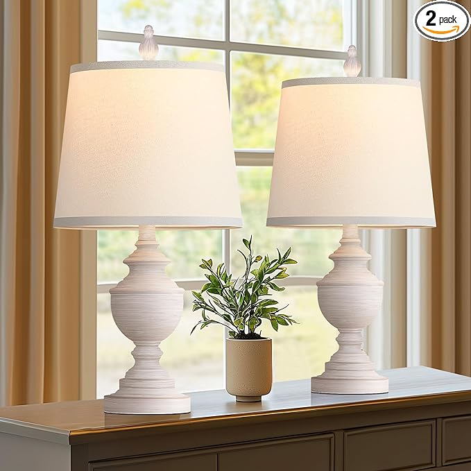 PARTPHONER Retro Table Lamps Set of 2, Bedside Lamp for Bedroom Rustic Farmhouse Table Lamps for Living Room, 22" Vintage Nightstand Lamps with White Shades, White - Bloomnest