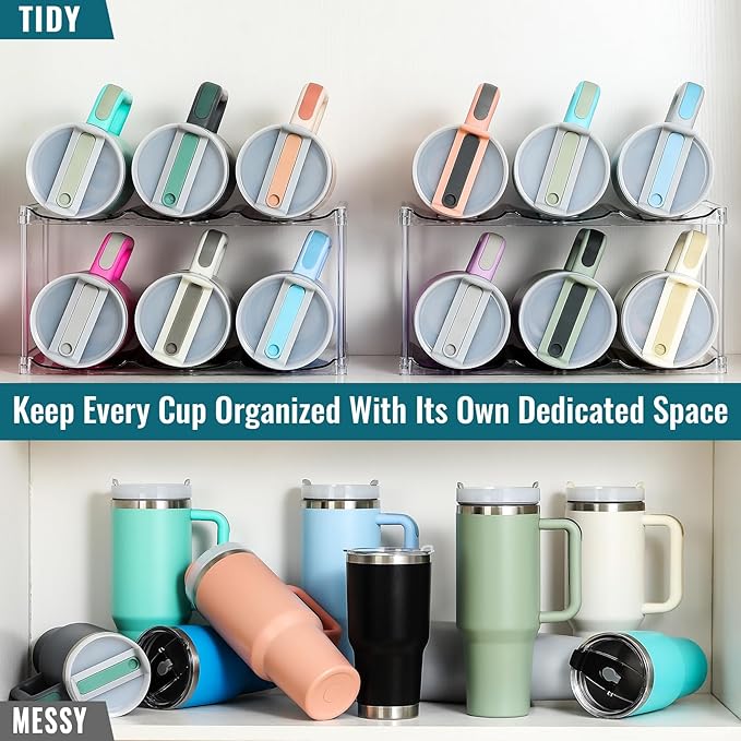 Design for Stanley 40 OZ & Large Bottles & Tumblers with Handle, Acrylic Water Bottle Organizer - Stackable Clear Wine Rack, Cup Holder for Home Kitchen Pantry Shelf Countertop Cabinet, 2 Tier Hold 6 MakeLifeBetterEasier