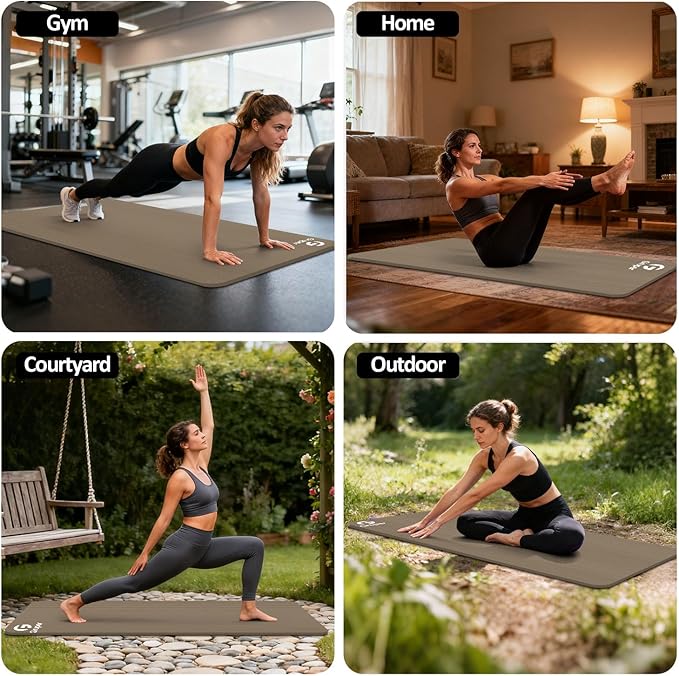Yoga Mat Non Slip NBR Thick Yoga Mat, 72"L x 32"/24"W x 0.6"/0.4"TH (185cm x 80cm/61cm x 15mm/10mm), Anti-Tear Exercise Mat with Carrying Strap and Bag, Workout Mats for Yoga, Pilates, Floor Exercises - Bloomnest
