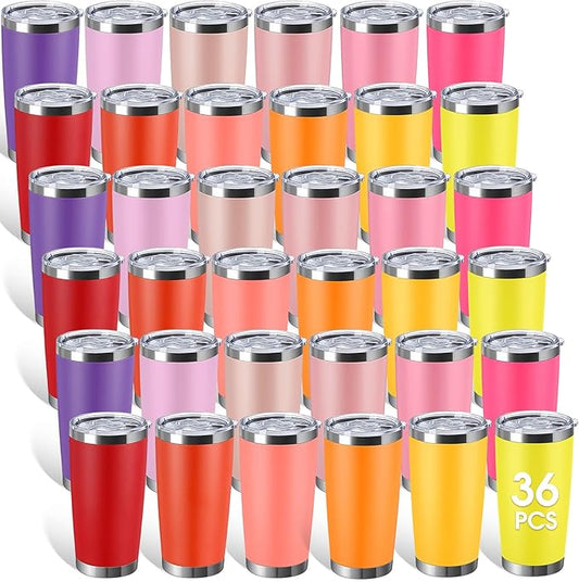 Sieral 36 Packs Stainless Steel Tumbler Bulk with Lid Vacuum Double Wall Insulated Travel Coffee Mug Powder Coated Tumbler Cup for Graduation Wedding Christmas Birthday Party(Warm Color, 20 oz) - Bloomnest