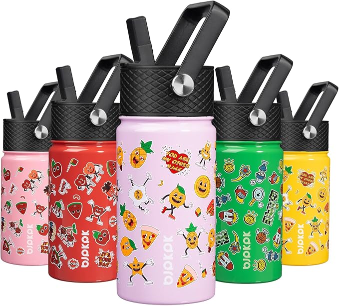 BJPKPK Insulated Water Bottle with Straw Lid, 15 oz Stainless Steel Metal Water Bottles, Reusable Leak Proof BPA Free Water Bottles, Cups, Thermo, Hawaii Fruits-Purple - Bloomnest