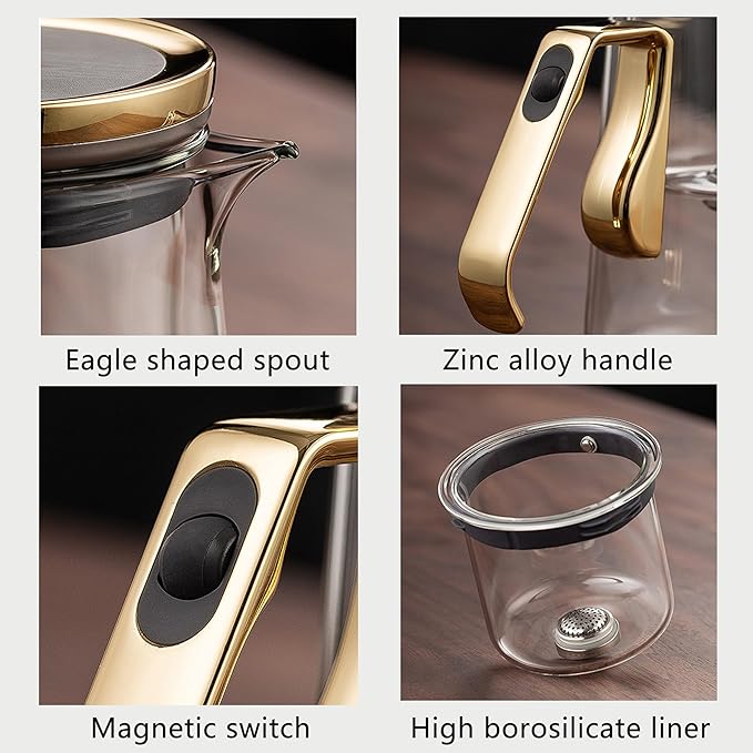 YJX Magnetic Glass Teapot, 25.4oz Small Enchanted Brewing Tea Pot, Witchcraft Magic Borosilicate Tea Set with Strainer for Loose Leaf or Herbal, Exquisite Kettle Gift for Tea Lovers(Golden) - Bloomnest
