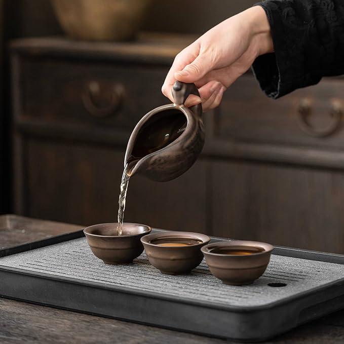 Kungfu Tea Sets Ceramic Teapot with Infuser Loose Leaf Tea Teapot with 8 cups (Antique Brass Dragon- C) - Bloomnest