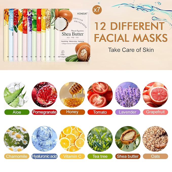 84 Pack Collagen Face Masks Skincare for Women, Hydrating and Moisturizing Sheet Face Masks for Women Skin Care, Face Mask Gifts Set for Spa Party, Bulk Facial Masks Suitable for All Skin Types - Bloomnest