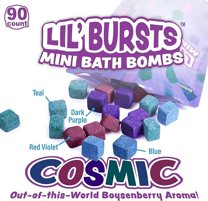 Tub Works Lil' Bursts Mini Bath Bombs for Kids, 90 Count, Cosmic | Nontoxic | Tiny With A Burst of Color, Foam & Bubbles | Customize With Fun Colors | Create Bath Art - Bloomnest