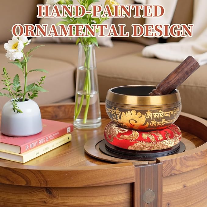 AKLOT HandMade Meditation Singing Bowl: Tibetan Sound Bowl Set with Pure Tone, Sound Bath Bowl with Cushion, Mallet, Spiritual Gift for Chakra Clearing, Mind Healing, Yoga, Prayer, Relaxation (4 Inch)