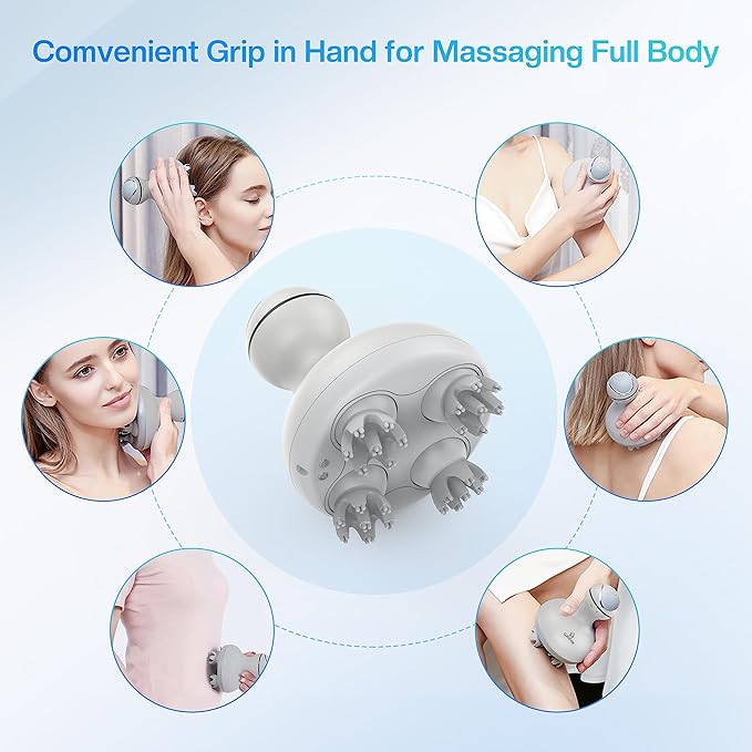 COMFIER Electric Scalp Head Massager with 4 Soft Silicone Massage Heads, Portable Hair Massager for Hair Growth, Relieve Stress, Head Scratcher for Deep Relaxation, Dog Cat Massager, Gray COMFIER