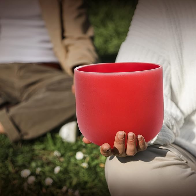 ALIOTH Red C note Root Chakra Crystal Singing Bowl 8 inch with Sound Bowl Suede Striker for yoga - Bloomnest