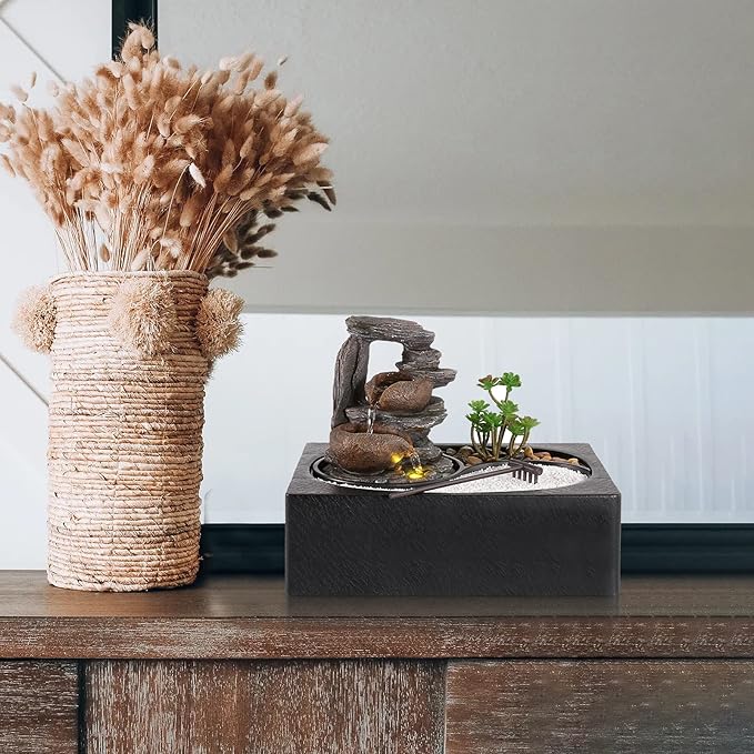 Dyna-Living Indoor Water Fountains Tabletop Water Fountain with Pump Zen Garden Relaxation Desk Waterfall Fountain Indoor Small Fountain for Zen Room Decor Style 2