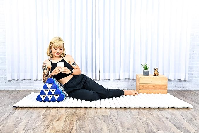 Leewadee Triangle Cushion – Comfortable Backrest for TV or Reading, Incline Pillow for Relaxing Made of Kapok, 20 x 13 x 13 inches, Blue - Bloomnest