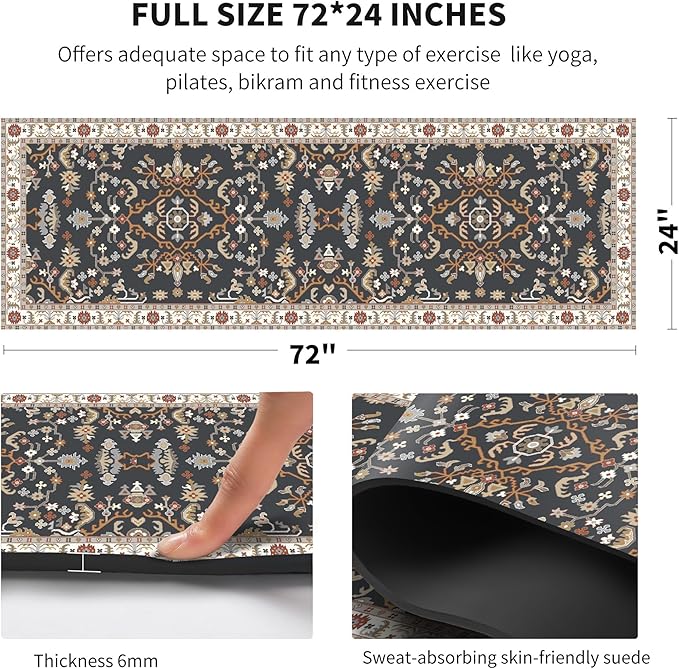 nuveti Yoga Mat Print Extra Thick TPE Non Slip Fitness Exercise Mat with Carrying Bag,72"x24" Extra Thick 6MM Exercise & Workout Mat for Yoga, Pilates Fitness and Floor Exercises - Bloomnest