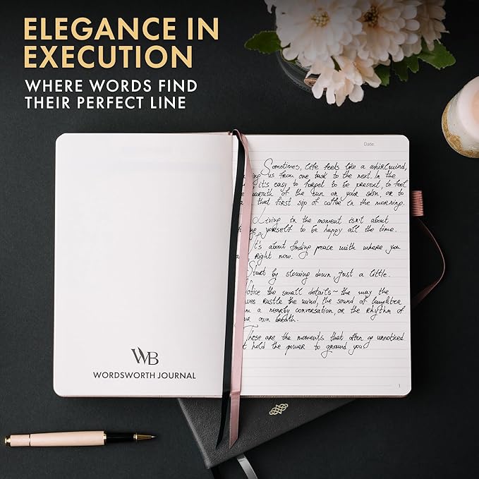 Wordsworth & Black A5 Lined Journal 216 Lined Pages, Hardcover Leather, 120 GSM Paper, Journaling Notebook for Work & Sketching, Journals for Women, Men - Gifts Box Included Black - Bloomnest