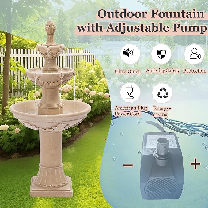 MAGIC UNION Outdoor Garden Water Fountains, 48.4''H Italian Style Fountains and Waterfalls Outside, 3-Tier Large Bubbler Cascading Indoor Floor Water Fountain Features with Pump for Home Yard Decor - Bloomnest