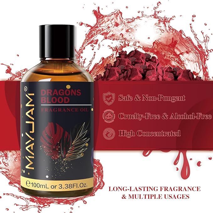 MAYJAM 100ML/3.38FL.OZ Dragons Blood Fragrance Oils with Glass Dropper, Essential Oils for Diffusers for Home, Long Lasting Scented Oils for Diffusers Soap Candle Making - Bloomnest