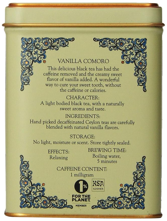 Harney & Sons Tea Decaffeinated, Great Present Idea, Vanilla Comoro, 1.4 oz Tin, 20 Count (Pack of 2) - Bloomnest