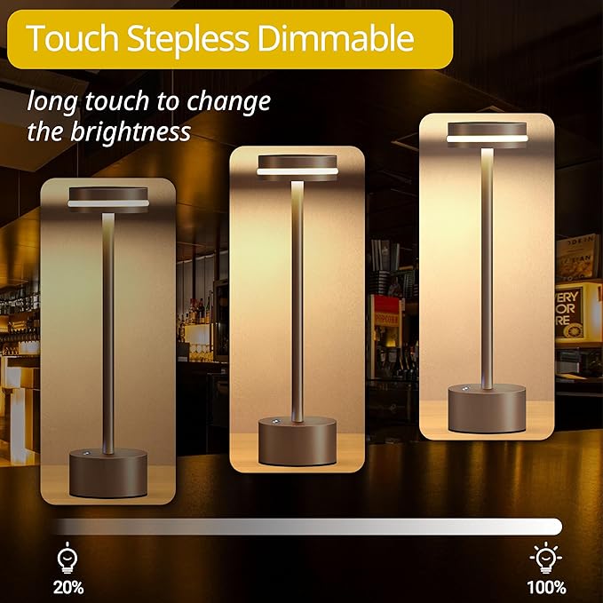 Cordless Table Lamp, Portable Rechargeable Bedside Lamp, Touch Stepless Dimmable Desk Lamp, for Home Bedroom Hotel Restaurant Bar Outdoor, 2 Set, Coffee - Bloomnest