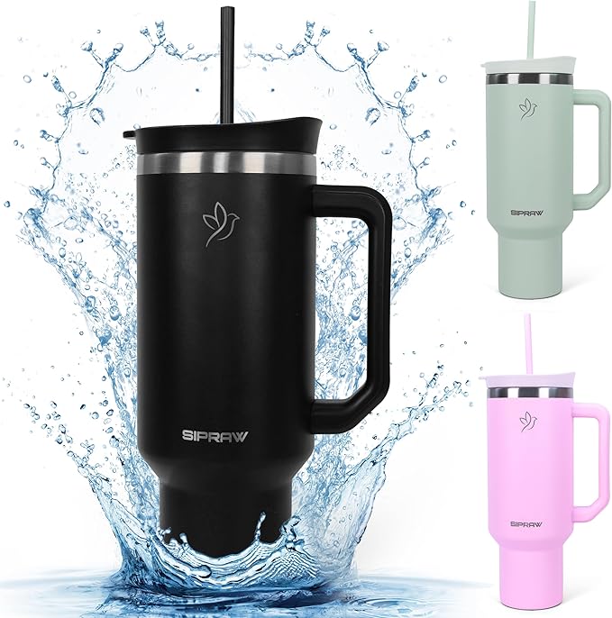 Tumbler with Handle, Insulated Tumbler with Lid and Straw, Stainless Steel Travel Coffee Mug, Cup Holder Friendly, Perfect for Camping, Travelling & Gifting, 40oz, Black - Bloomnest