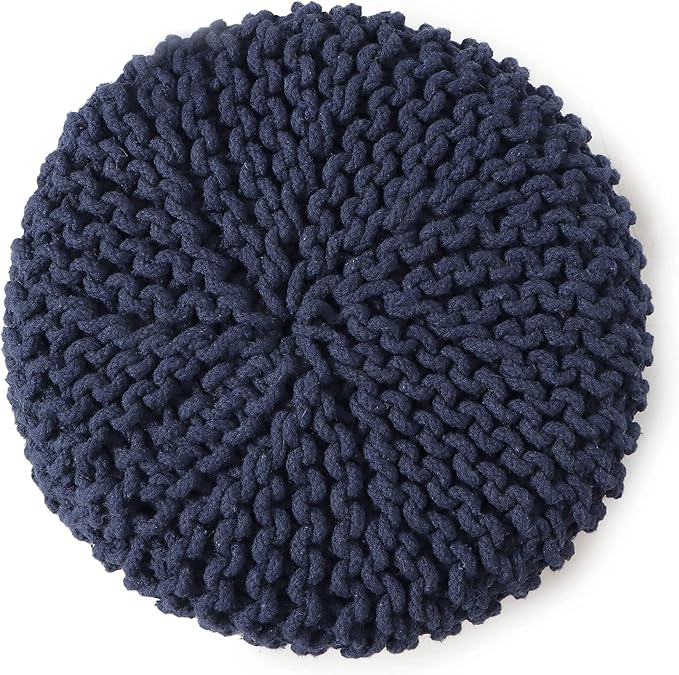 REDEARTH Cylindrical Pouf Ottoman -Hand Knitted Poof Pouffe Accent Chair Seat Footrest for Living Room, Bedroom, Nursery, kidsroom, Patio, Gym; 100% Cotton (16x16x16; Navy Blue) - Bloomnest