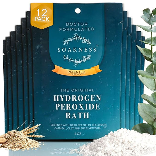 Hydrogen Peroxide Epsom Salt Bath Soak - USA-Made – Patented Bath Salts, Muscle Recovery, & Skin Detoxification – Magnesium Salts for Bathing - Doctor Formulated Pure Epsom Salt (12-Pack) - Bloomnest