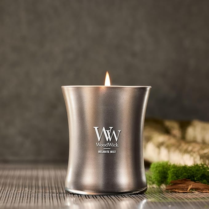 WoodWick Melanite Mist Holiday Candle Gifts for Women and Men, 9.7 oz Precious Metals Collection with Crackling Wick - Bloomnest