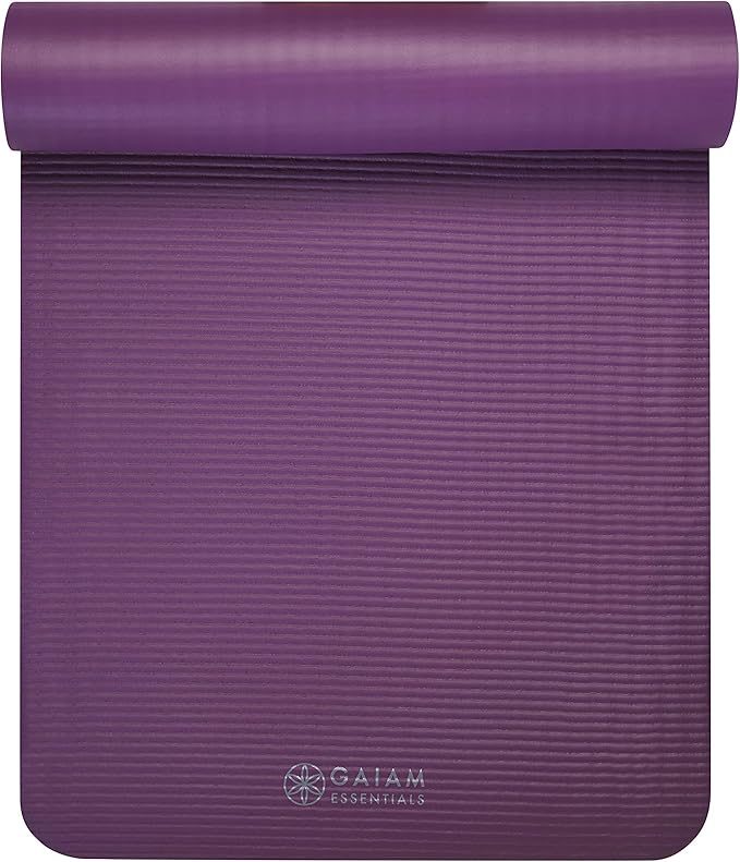 Gaiam Essentials Thick 2/5" (10mm) and Thin 1/4" (6mm) Yoga & Pilates, Fitness & Exercise Mat with Easy-Cinch Carrier Strap