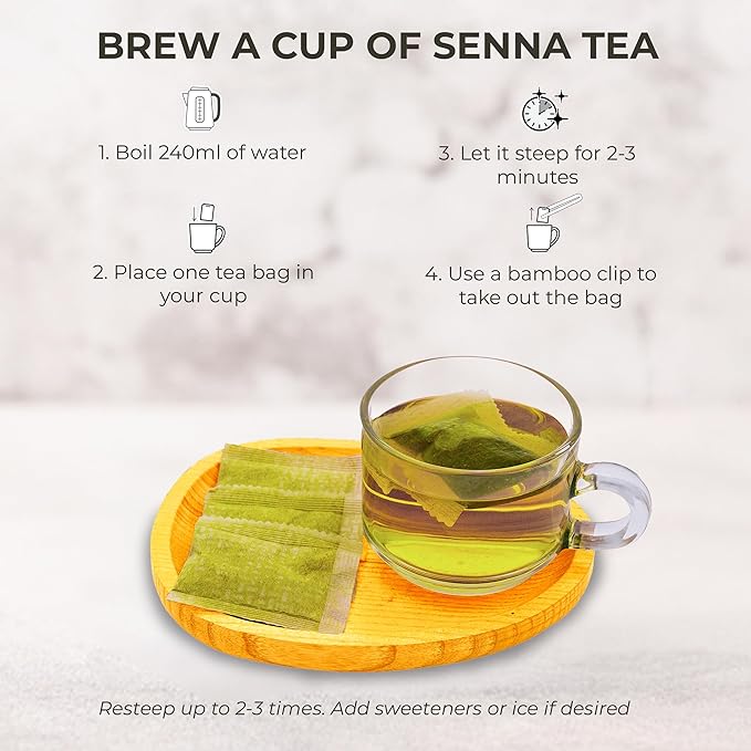 Senna Tea Bags - 55 Count (+5 Tea Bags), 5.29 oz, Bamboo Tong Included, Natural Senna Leaves, Supports Digestive Comfort & Gentle Cleanse, Slightly Bitter Herbal Tea for Daily Wellness - Bloomnest